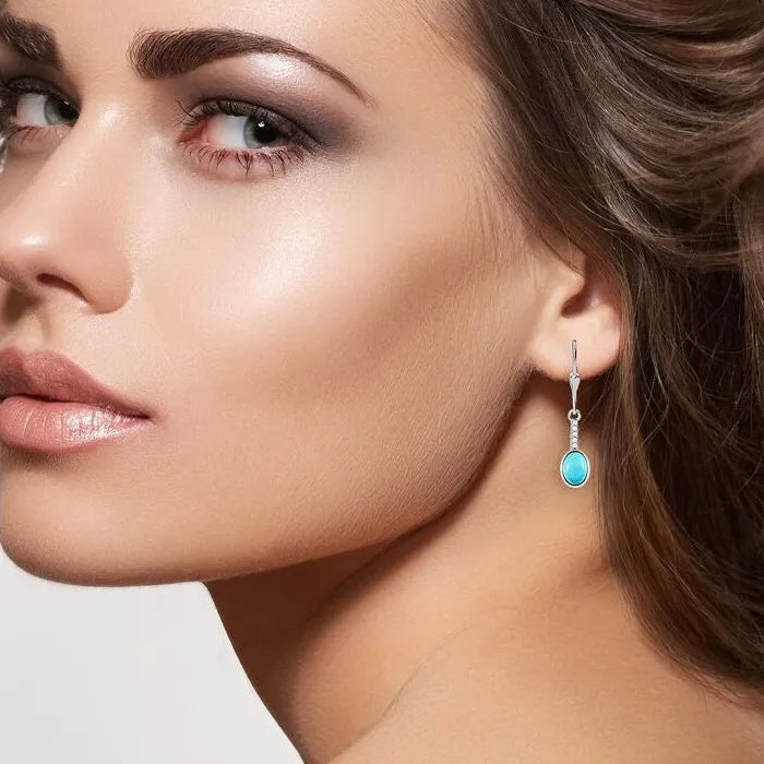 Vintage Bohemian Geometric Blue Stone Drop Earrings for Women Zinc Alloy Jewelry