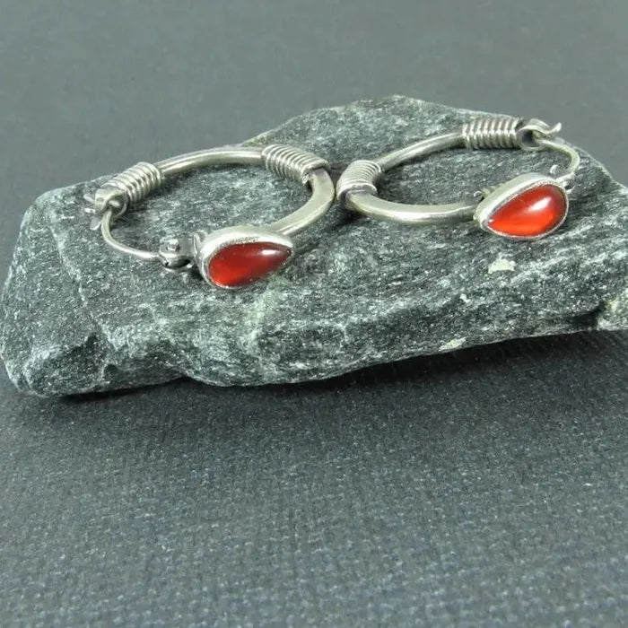 Ethnic Redstone Carving Pattern Zinc Alloy Ring Earrings Vintage Jewelry Women Banquet