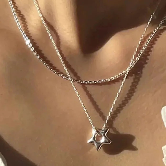 Star Hollow Zinc Alloy Choker Necklace Vintage Pendant Jewelry for Women Men