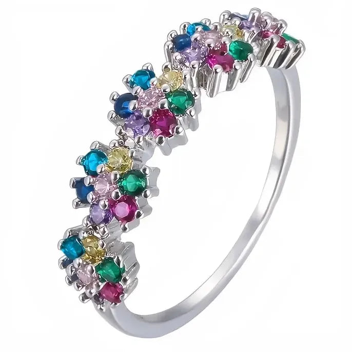 Colorful Cubic Zirconia Geometric Brass Wedding Rings for Women Gift
