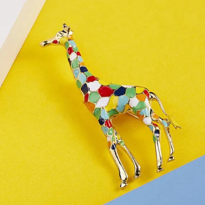 Gold Enamel Giraffe Brooch Animal Pin for Women Stylish Gift