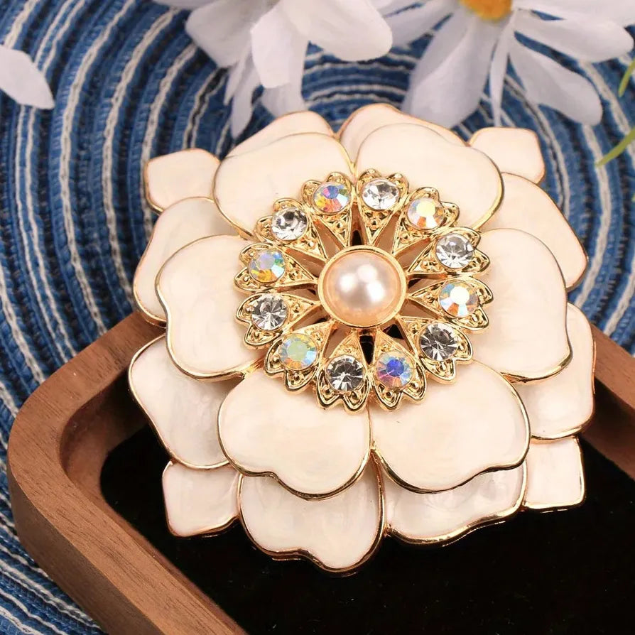 French Multi-Layer Glitter Flower Brooch Pin Classic Jewelry for Women
