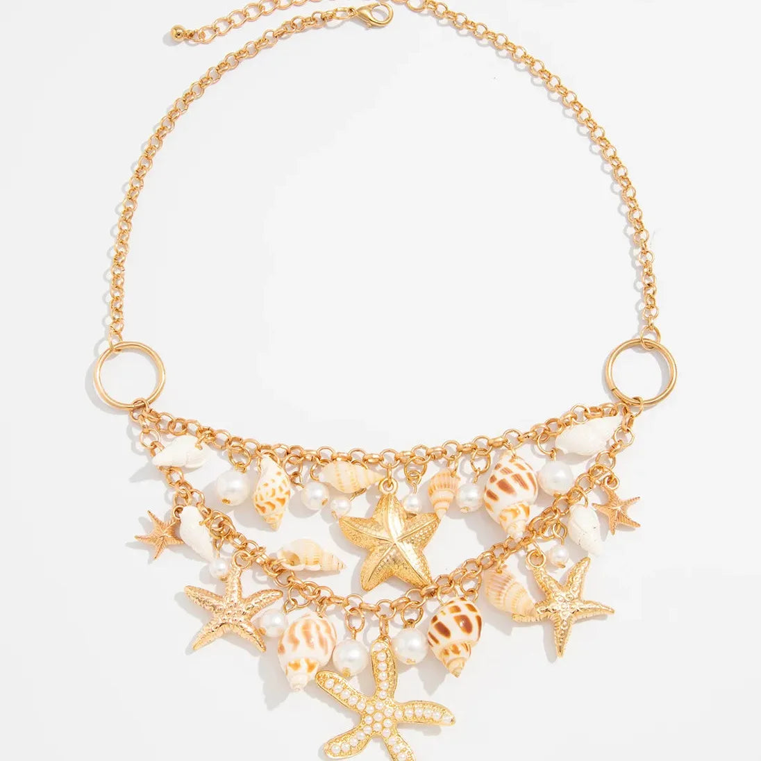Bohemia Handmade 18k Gold Plated Conch Shell Starfish Pearl Pendant Necklace Women