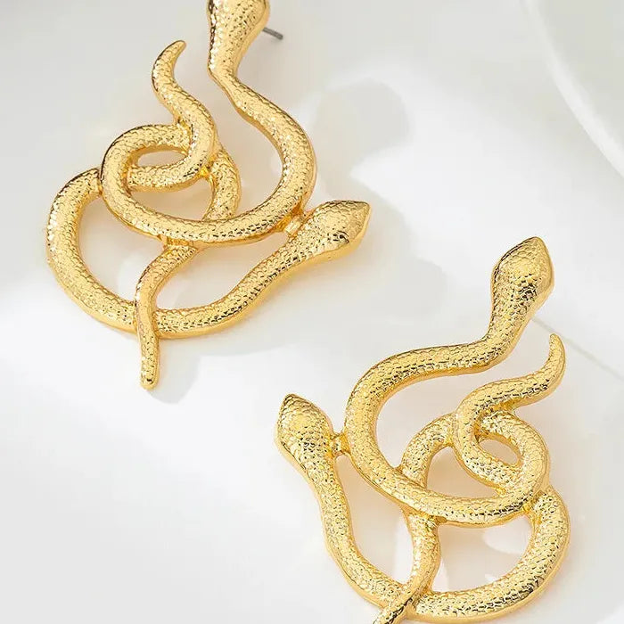 Heart Snake Stud Earrings for Women Zinc Alloy Punk Jewelry Gift 2025
