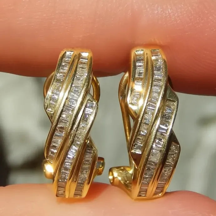 Geometric Irregular Hoop Earrings for Women Copper Alloy CZ Daily Party Wear