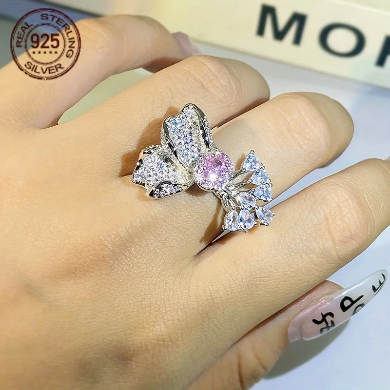 18K Gold Plated Enamel Zircon Ring Round Cut Open Women Wedding