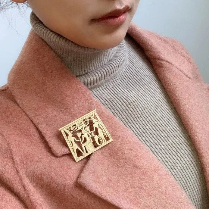 Classic Egyptian Pharaoh Openwork Brooch Pin for Women Elegant Style