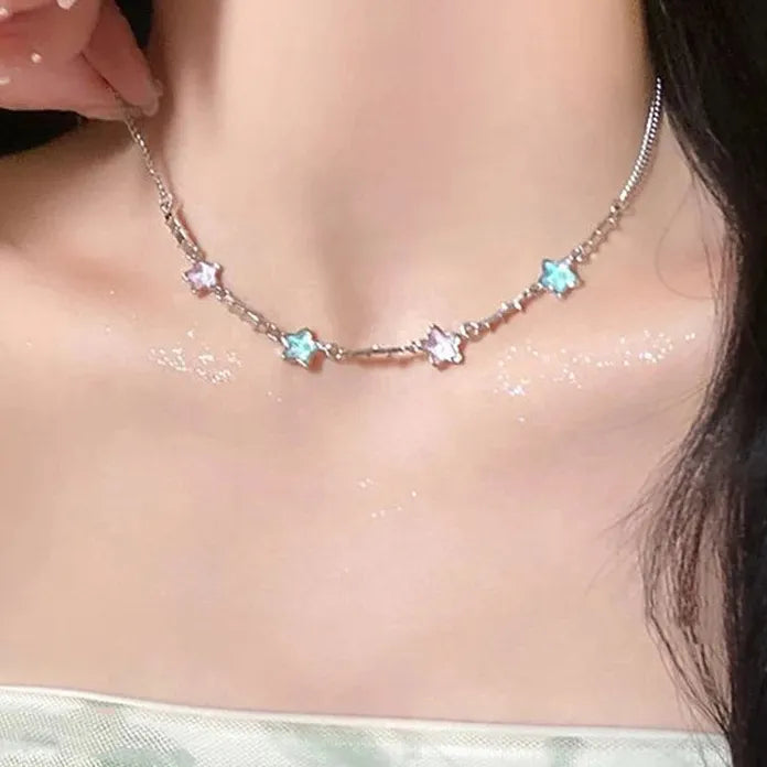 Dopamine Glitter Star Charm Zinc Alloy Choker Necklace Women Y2K