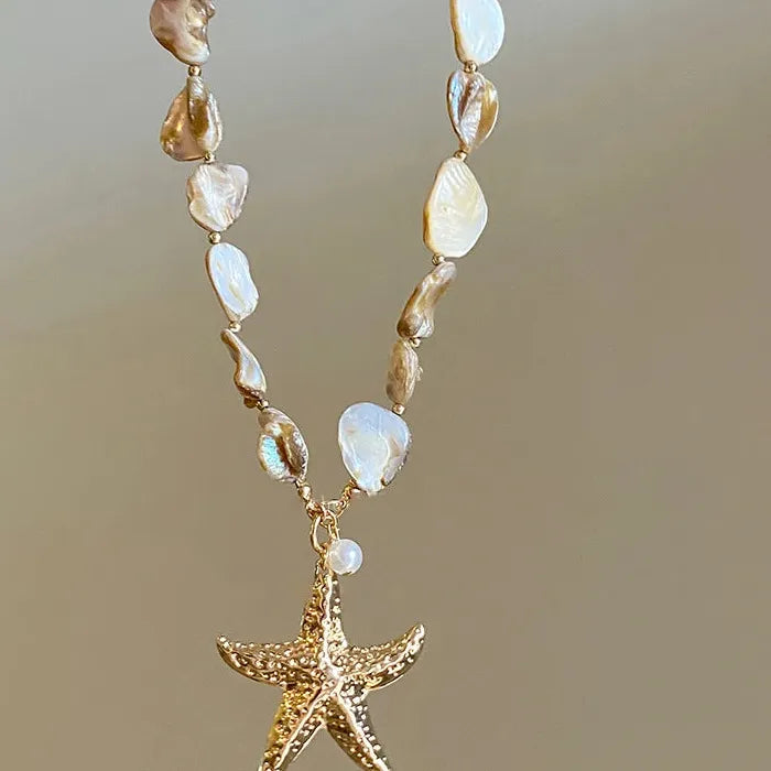 Natural Sea Star Shell Jewelry Set Necklace Earrings Bracelet Gift