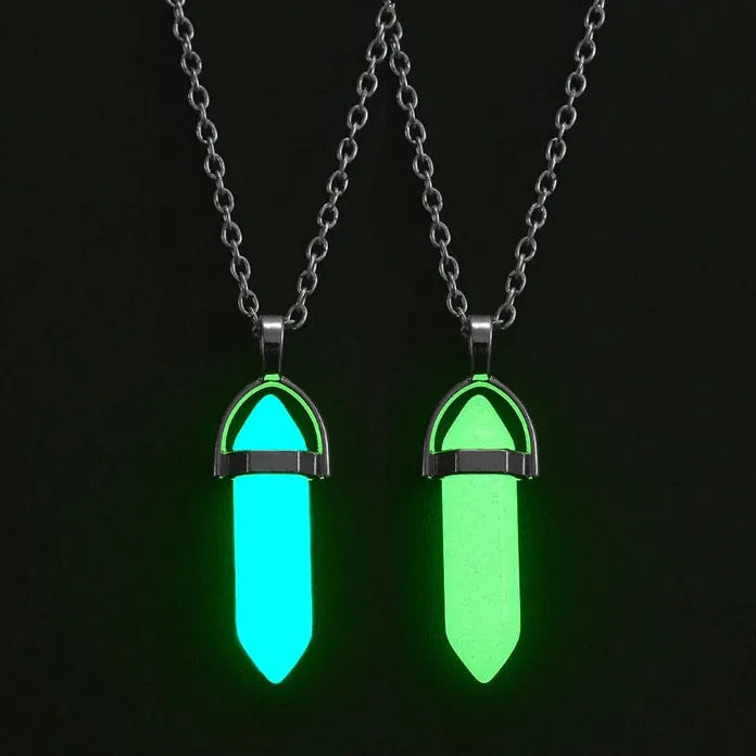 Dark Luminous Hexagonal Stone Necklace Crystal Pendant Gift Jewelry