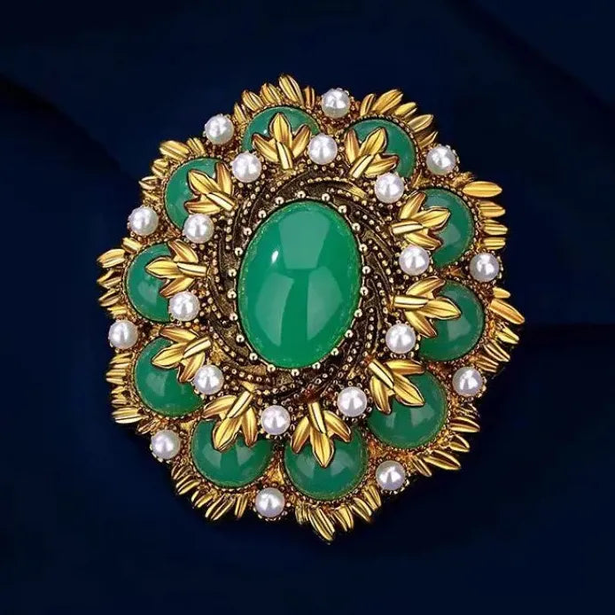 Vintage Geometric Green Whirlwind Smokey Leaf Women's Brooch Gift