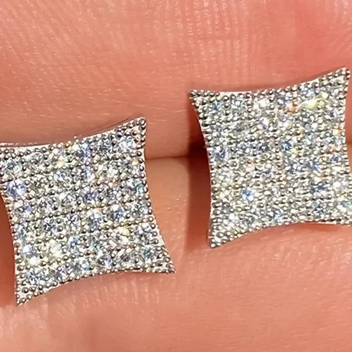 Geometric Cubic Zirconia Stud Earrings for Women Silver Tone Jewelry