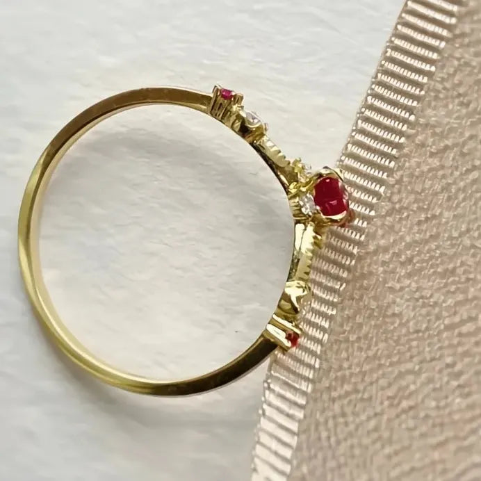 Geometric Cubic Zirconia Wedding Band Ring for Women Red Heart Gift