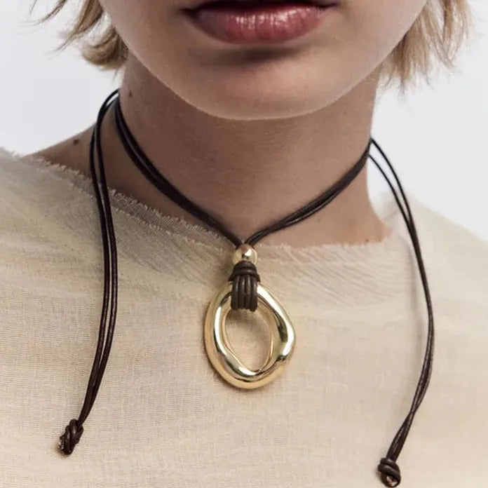 Black Cord Round Pendant Necklace for Women Party Gifts Jewelry
