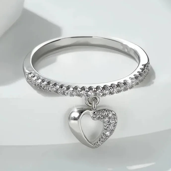 Elegant Heart Pendant Ring Women Wedding Shiny CZ Silver Gold Brass Jewelry