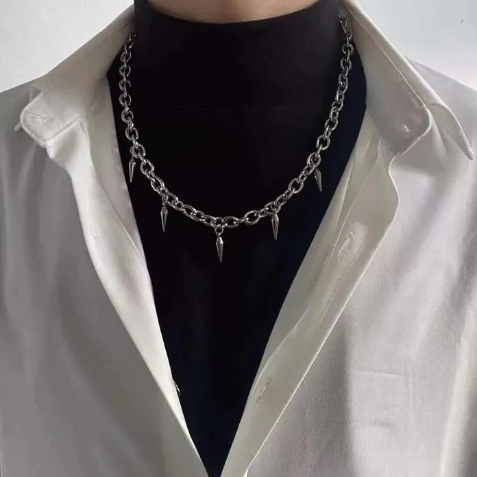 Retro Silver Rivet Cross Pendant Necklace Unisex Punk Hip Hop Y2K Gift