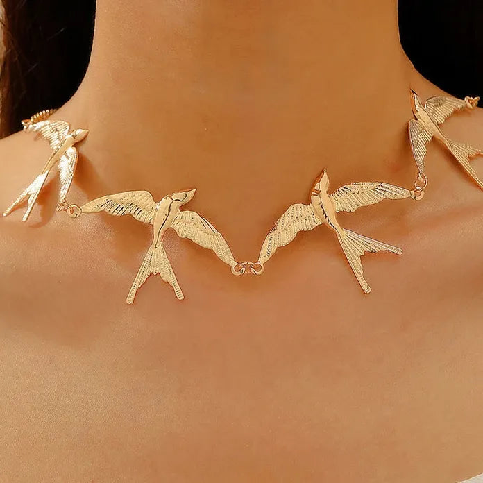 Creative Metal Flying Bird Double Layer Choker Necklace for Men Women Jewelry