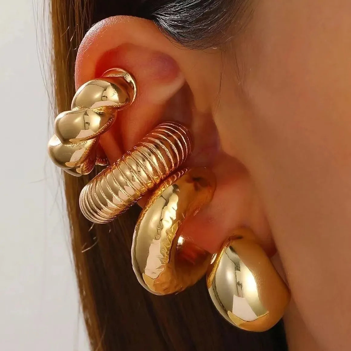 4Pcs Geometric C-Shape Ear Cuff Clip-On Earrings for Women Stylish Jewelry
