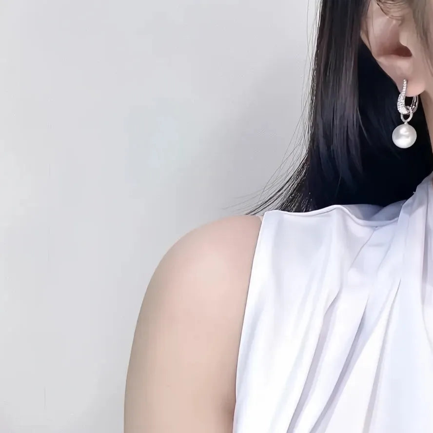 2022 Trendy Imitation Pearl Dangle Earrings for Women Silver Cubic Zirconia Jewelry