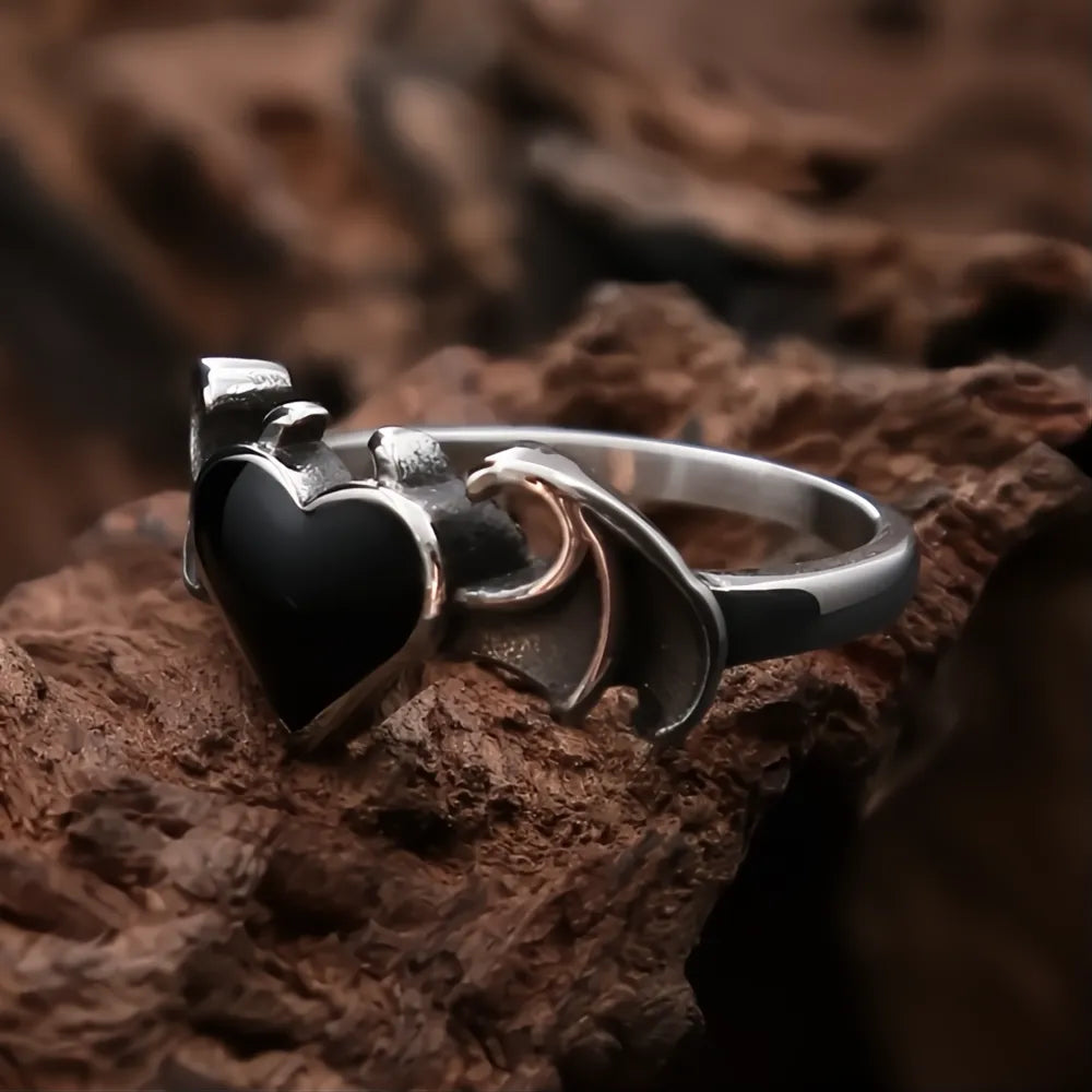Simple Vintage 316L Stainless Steel Heart Ring Unisex Punk Biker Couple Wedding Jewelry