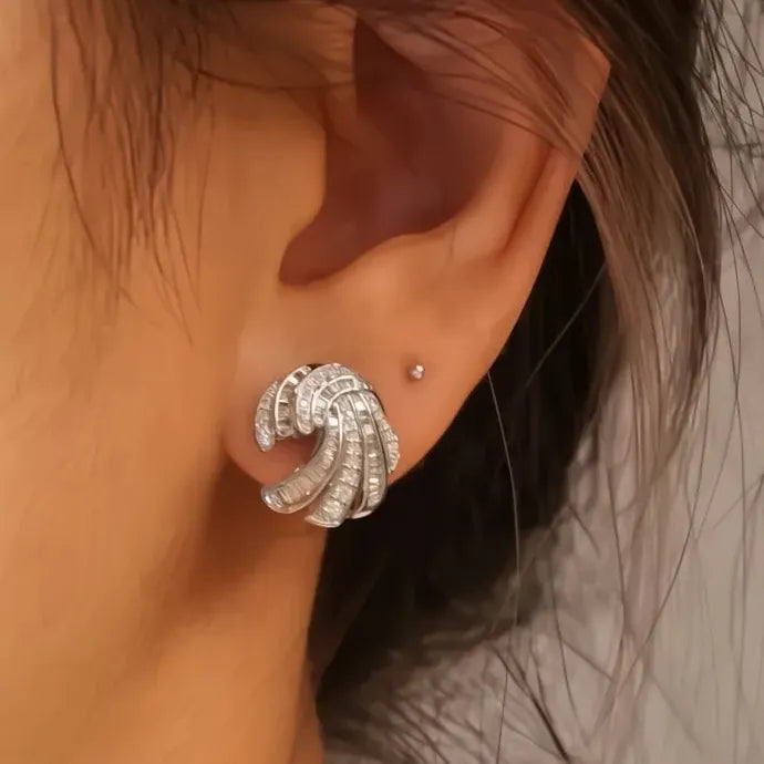 Geometric Cubic Zirconia Stud Earrings for Women 2023 Copper Alloy Fashion