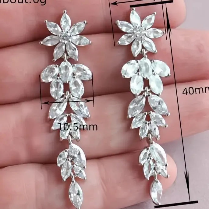 Geometric Cubic Zirconia Drop Earrings for Bridal Wedding Luxury