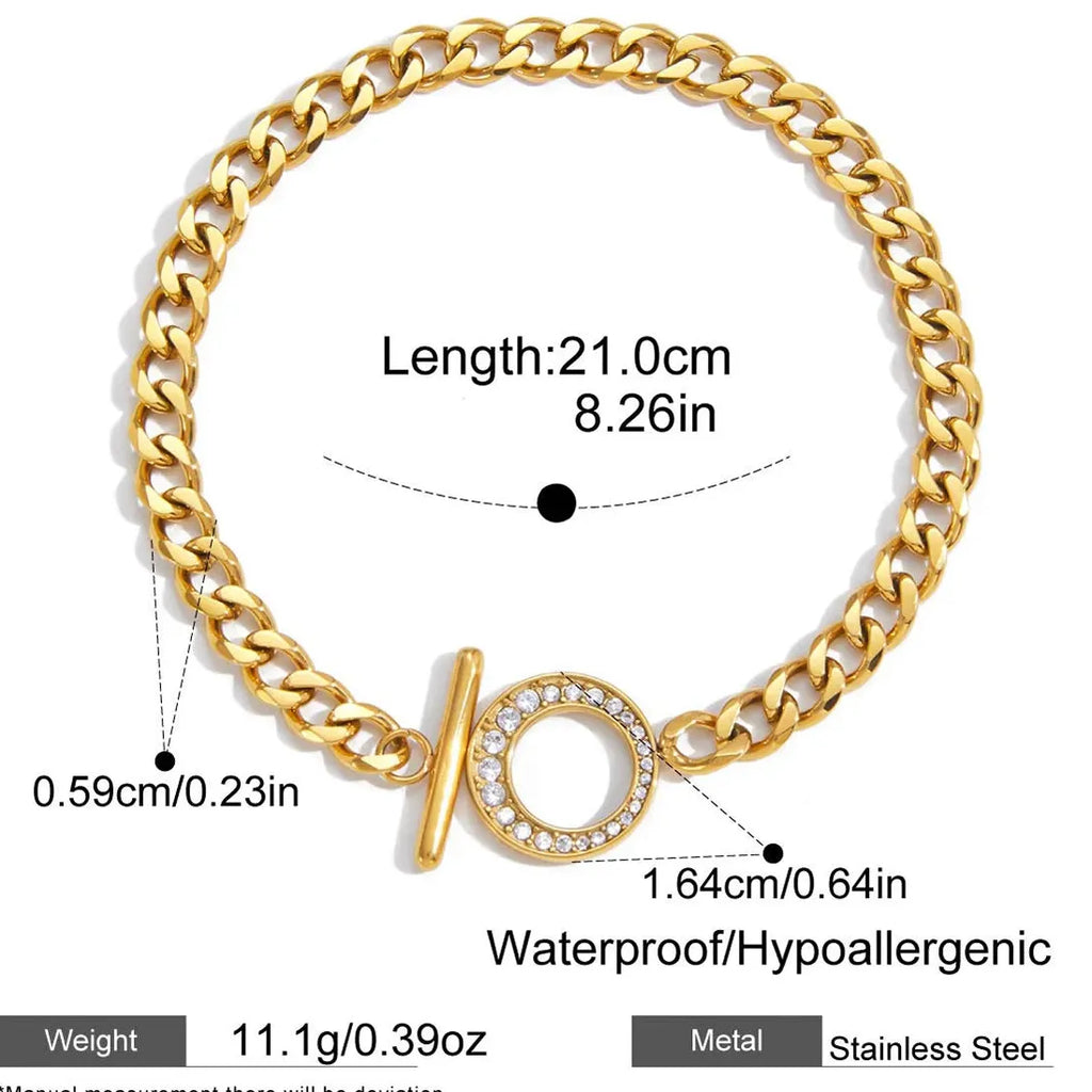 18K Gold Plated Geometric CZ Zircon Bracelet Punk Hypoallergenic Chain Jewelry