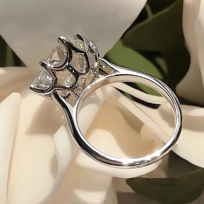 Square Crystal Cubic Zirconia Geometric Brass Wedding Engagement Ring for Women