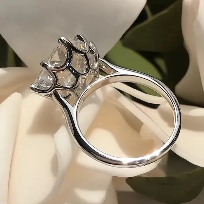Square Cubic Zirconia Crystal Wedding Engagement Ring for Women Silver Tone