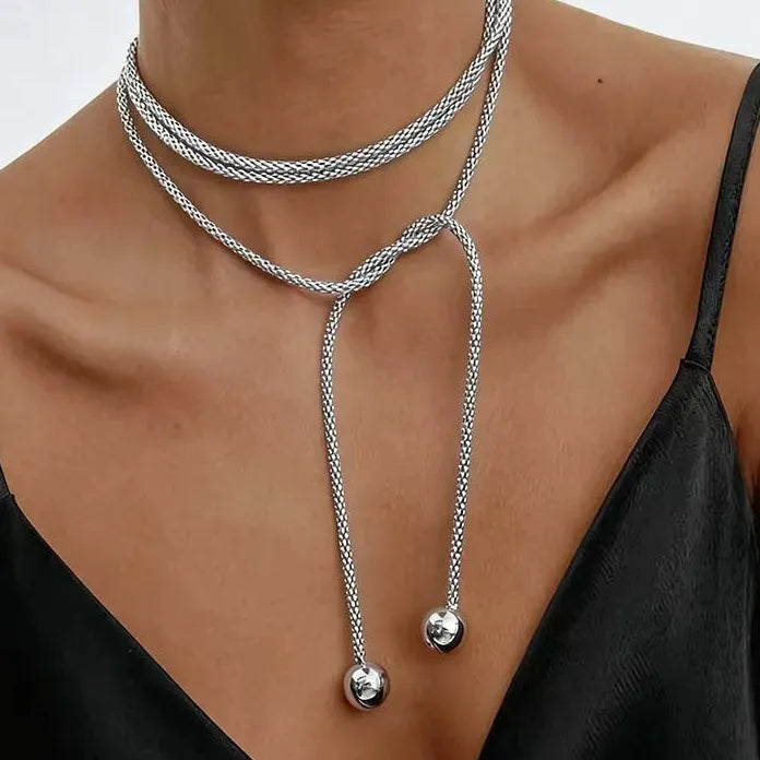 Stainless Steel Round Ball Pendant Necklace for Women Vintage Gold Layered Adjustable Chain