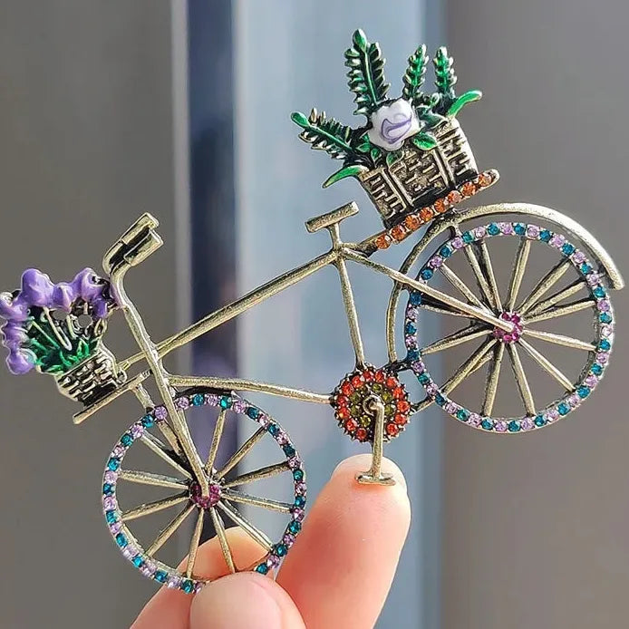 Vintage Women's Rhinestone Bicycle Brooch Cycling Pin Corsage Accessory