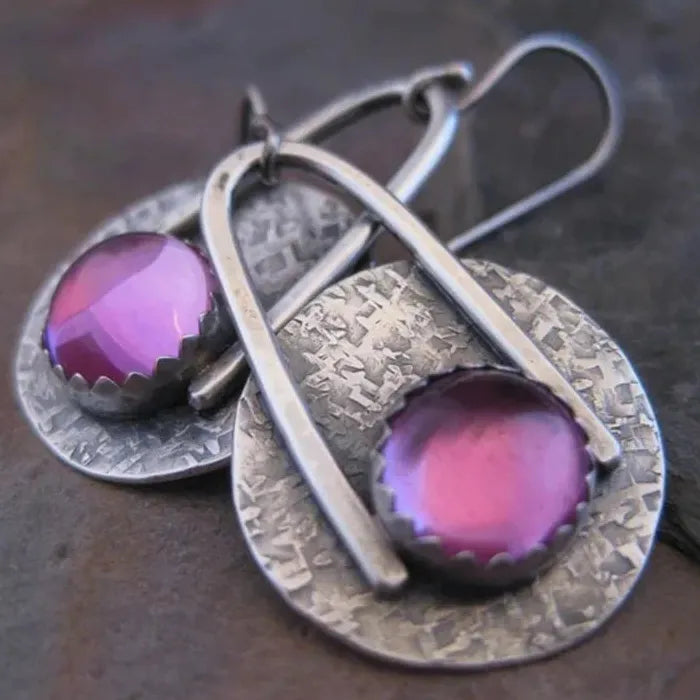 Geometric Purple Pink Natural Stone Drop Earrings for Women Zinc Alloy Jewelry