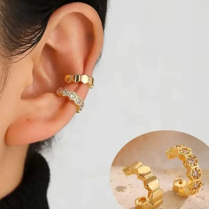 Punk Metal Geometric Hexagonal Ear Cuff Clip Earrings for Women Stylish Jewelry