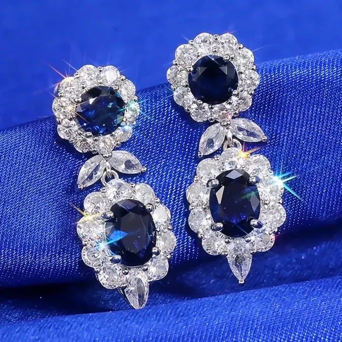 Blue Geometric Cubic Zirconia Drop Earrings for Women Wedding Jewelry