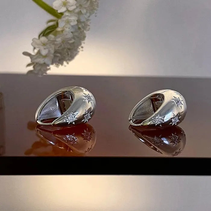 Rainbow Zircon Geometric Hoop Earrings Stainless Steel for Women