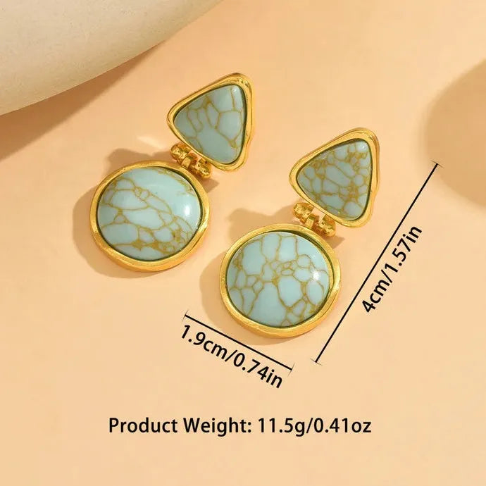 Bohemian Style Retro Geometric Turquoise Zinc Alloy Drop Earrings for Women