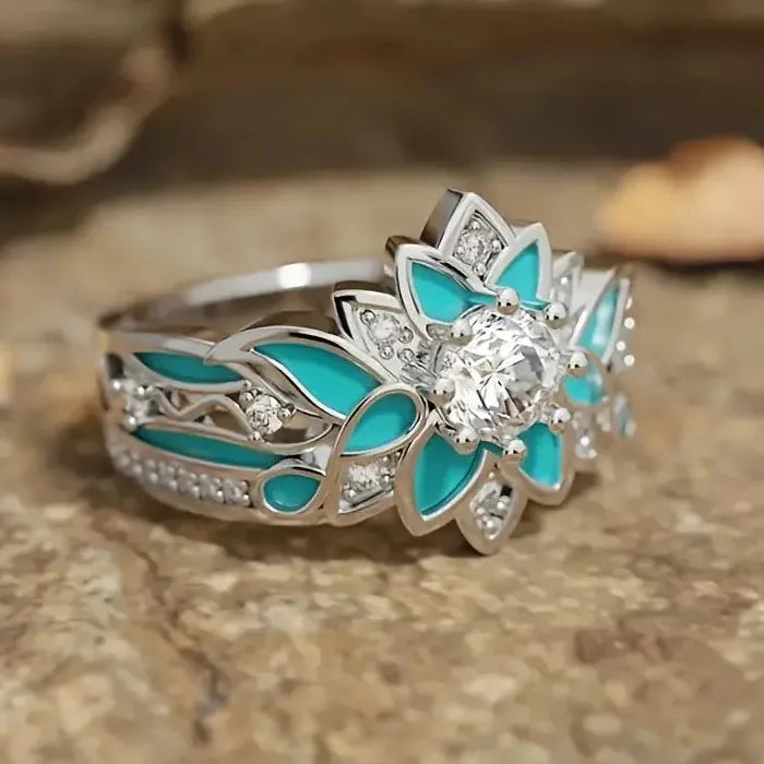Bohemian Style Women's Floral Rings Zinc Alloy Semi-Precious Stone Jewelry