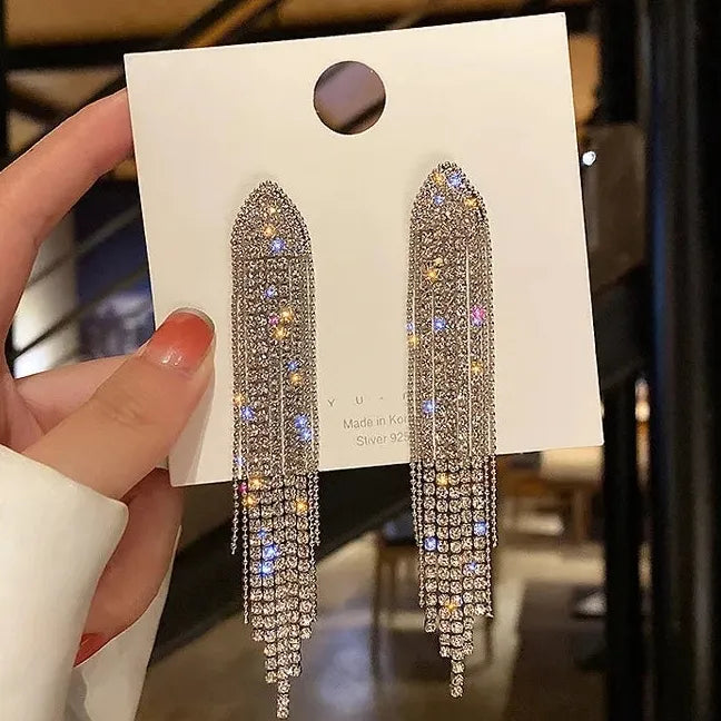 Elegant Light Luxury Long Tassel Copper Earrings Women Geometric Drop Design