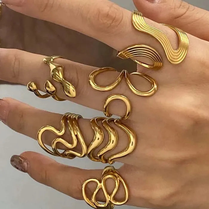 Minimalist Stainless Steel Geometric Open Ring for Women Gold Tone Gift Jewelry