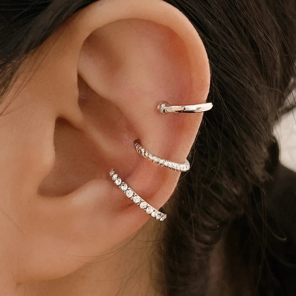 3Pcs C-Shaped Zircon Tassel Clip Earrings Fashion Jewelry Gifts