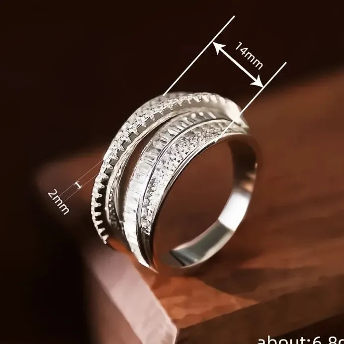 Multi-layer Geometric Cubic Zirconia Brass Ring for Women