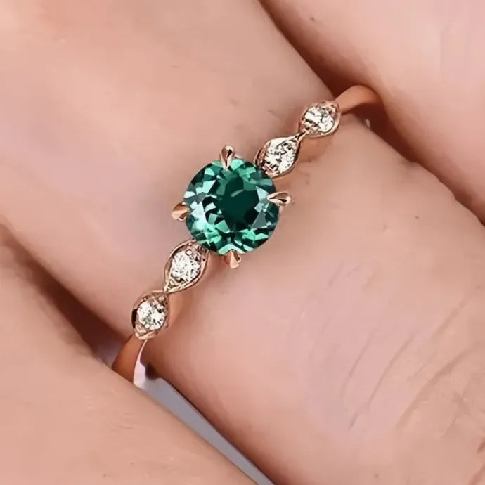 Rose Gold Green CZ Brass Ring Luxury Wedding Party Jewelry for Women