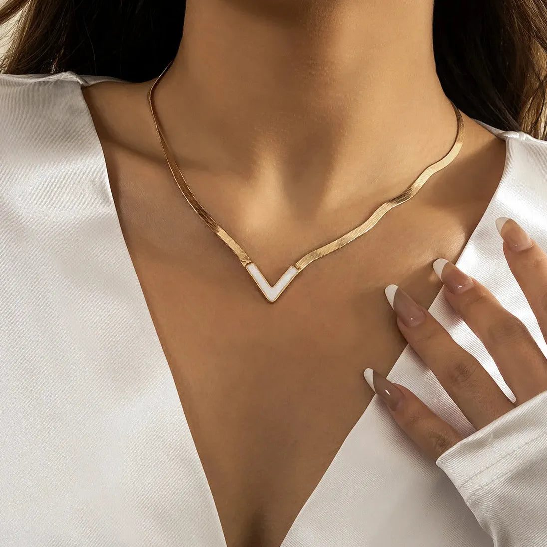 Gold Stainless Steel Snake Chain Necklace Women Korean V Blade Clavicle Jewelry