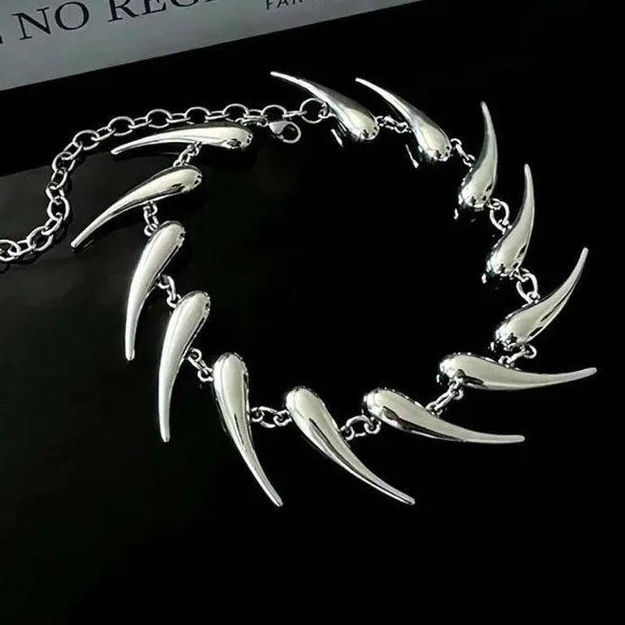 Punk Hip Hop Silver Rivet Chain Water Drop Thorn Choker Necklace Men Women