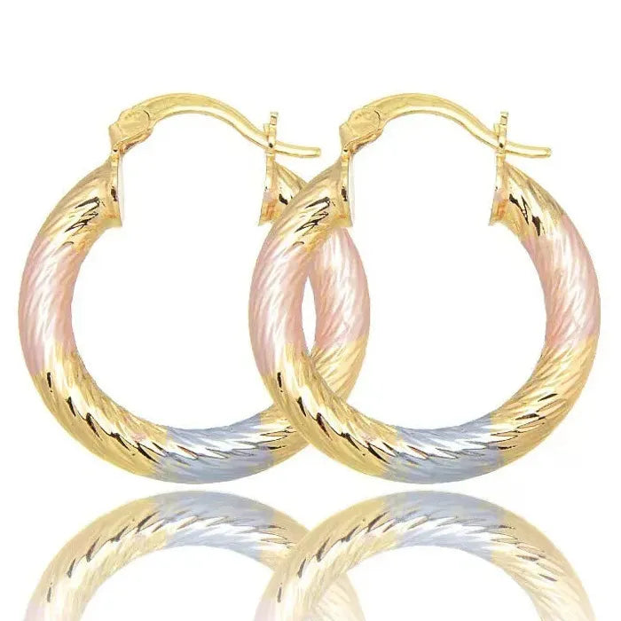 Fashion Brass Tricolor Circle Hoop Earrings for Women Copper Metal Jewelry