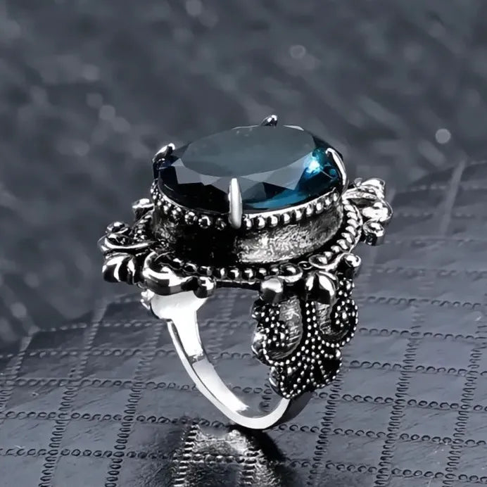 Bohemia Blue Glass Geometric Zinc Alloy Ring for Women Fashion Gift