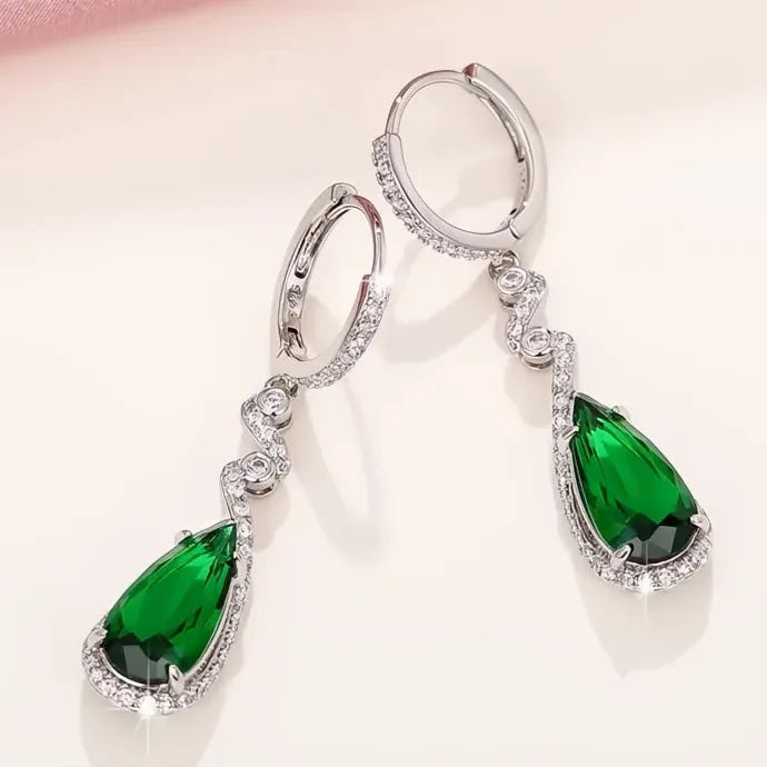 Luxury Pear Green Geometric Copper Alloy Cubic Zirconia Earrings for Wedding Party