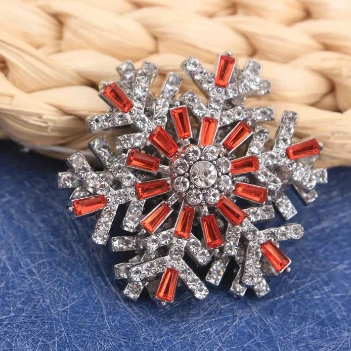 Double Turn Snowflake Brooch Pin with 6 Color Rhinestones for Women