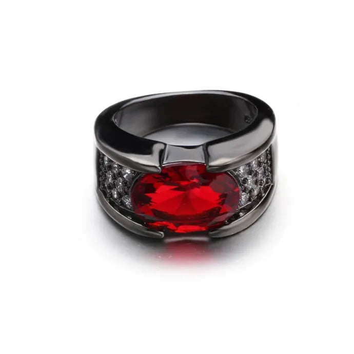 Inlaid Black Zinc Alloy Ring Cross for Men Red Purple Rhinestone Jewelry Anniversary