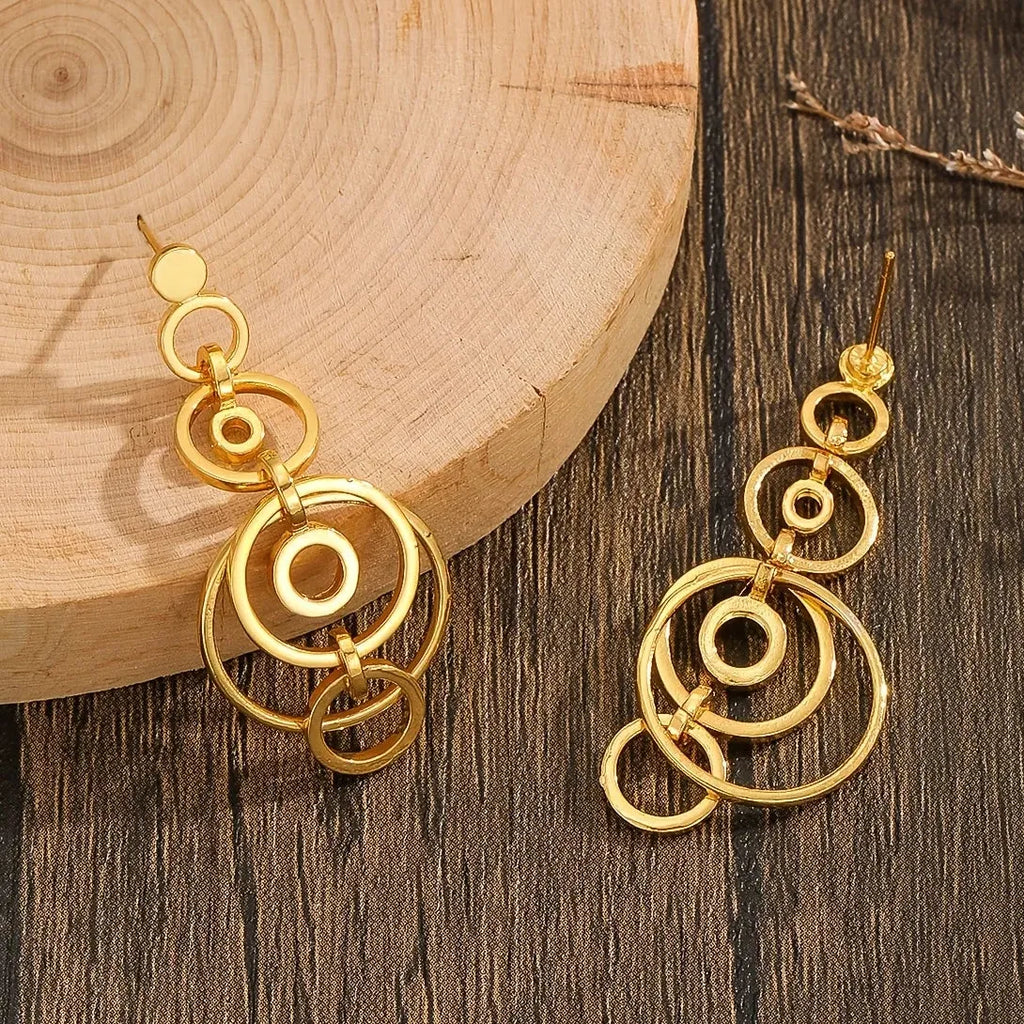 Geometric Gold Color Hollow Drop Earrings for Women Zinc Alloy Jewelry